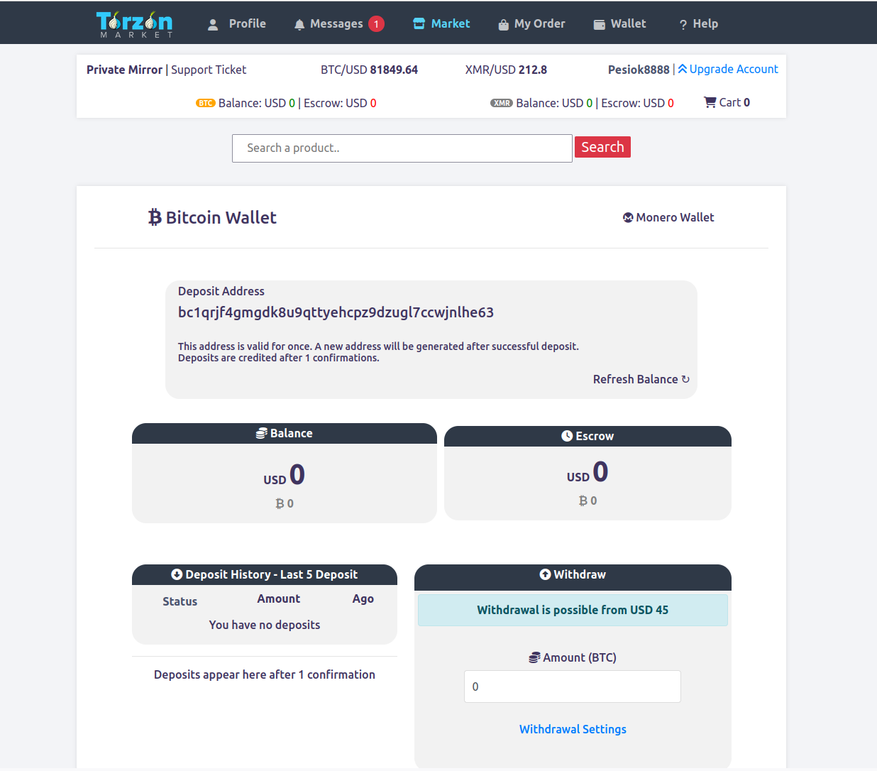 Torzon cryptocurrency wallet management interface 2026